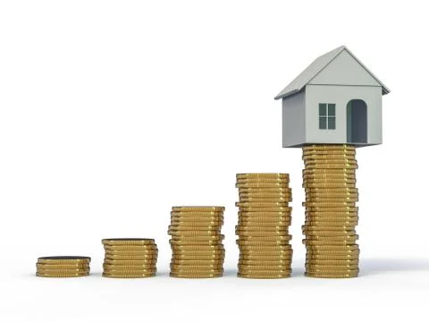 Mortgage concept. Toy model of small house. 3D Stock Illustration