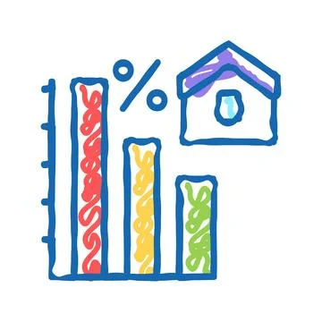 Mortgage decrease in interest payments icon doodle illustration Stock Illustration
