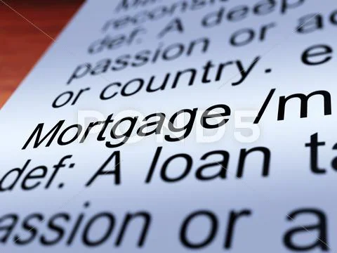 Mortgage definition closeup showing property loan Stock Illustration