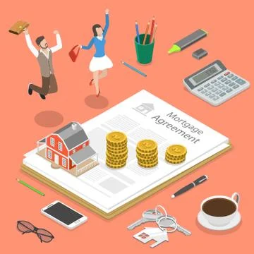 Mortgage flat isometric vector concept. Stock Illustration