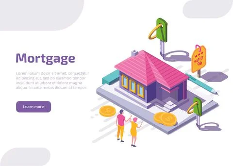 Mortgage isometric web banner Ilustração Stock