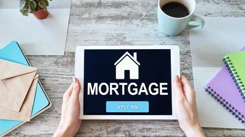 Mortgage online application form on device screen. Business and finance concept. 스톡 사진