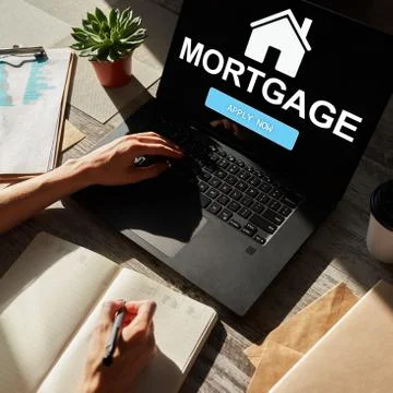 Mortgage online application form on device screen. Business and finance concept. 库存照片