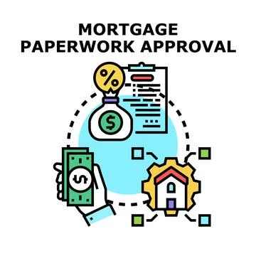 Mortgage paperwork approval process acquiring home ownership Stock Illustration