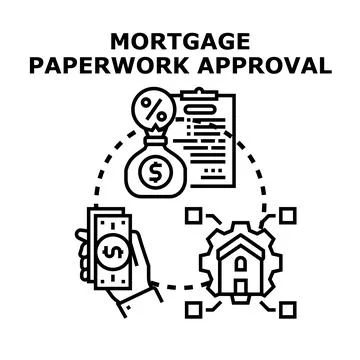 Mortgage paperwork approval process acquiring home ownership Stock Illustration