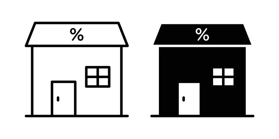 Mortgage rate icon linear versions pack on white background Illustrazione stock