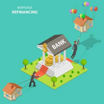 Mortgage refinancing isometric flat vector illustration. Stock Illustration