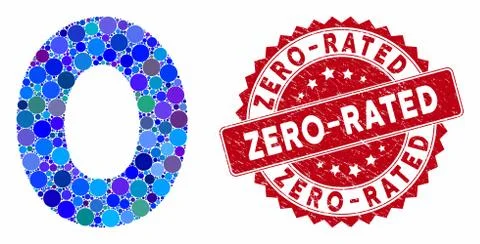 Mosaic 0 Digit with Grunge Zero-Rated Seal Stock Illustration
