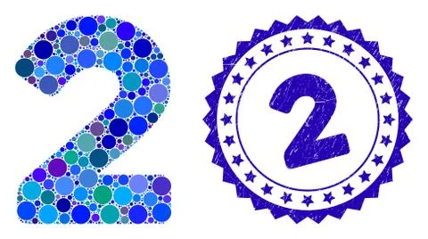 Mosaic 2 Digit Icon with Textured 2 Stamp Stock Illustration