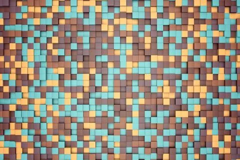 Mosaic abstract background, colored blocks. Wall of cubes. Pixels art. Stock Illustration