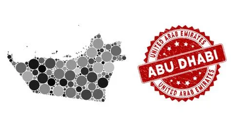 Mosaic Abu Dhabi Emirate Map and Scratched Round Watermark Stock Illustration