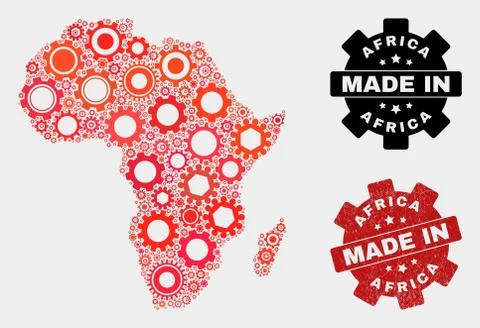 Mosaic Africa Map of Cog Elements and Grunge Seal Stock Illustration