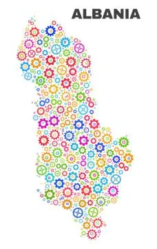Mosaic Albania Map of Gear Elements Stock Illustration