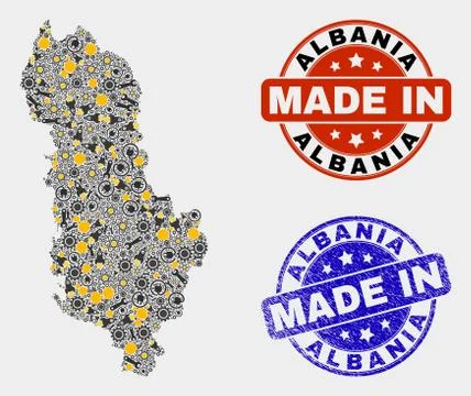 Mosaic Albania Map of Technology Elements and Made In Grunge Seal Stock Illustration