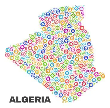 Mosaic Algeria Map of Gearwheel Elements Illustrazione stock