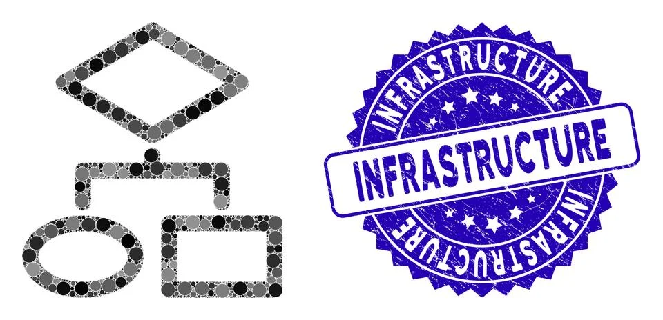 Mosaic Algorithm Icon with Scratched Infrastructure Seal Stock Illustration