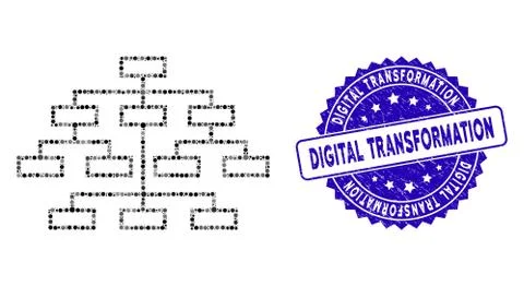 Mosaic Algorithm Tree Icon with Distress Digital Transformation Stamp Stock Illustration