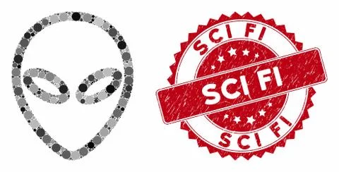 Mosaic Alien with Distress Sci Fi Seal Stock Illustration