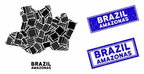 Mosaic Amazonas State Map and Grunge Rectangle Watermarks Stock Illustration