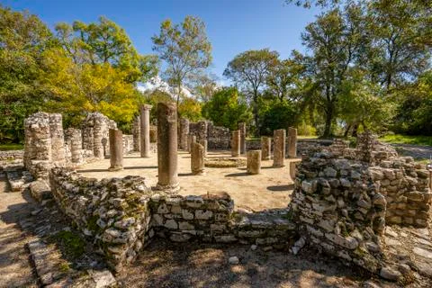 Mosaic of the ancient Baptistery dated from the 6th century at Butrint, Alban Stock Photos