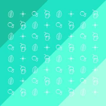 Mosaic and pattern of mint. Juice and smoothie icons. Vector line icons set 스톡 일러스트