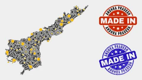 Mosaic Andhra Pradesh State Map of Workshop Elements and Made In Grunge Seal Stock Illustration