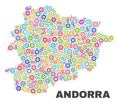 Mosaic Andorra Map of Cog Elements Illustrazione stock
