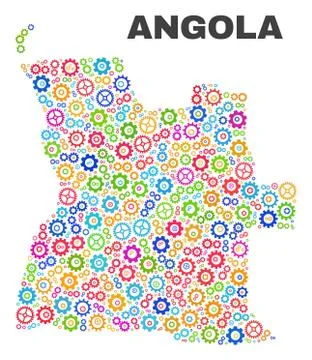 Mosaic Angola Map of Cogwheel Elements 스톡 일러스트