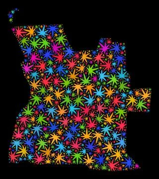 Mosaic Angola Map of Multi-Colored Hemp Leaves Stock Illustration