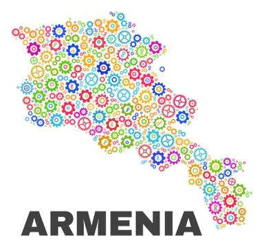 Mosaic Armenia Map of Cog Elements Illustrazione stock
