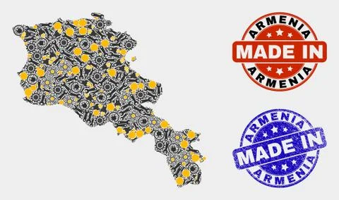 Mosaic Armenia Map of Service Elements and Made In Grunge Stamp Stock Illustration