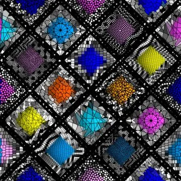 Mosaic art pattern of rhombuses of different tile textures. Seamless vector. Stockillustratie