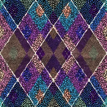 Mosaic art pattern of rhombuses of different tile textures. Seamless vector. Stockillustratie