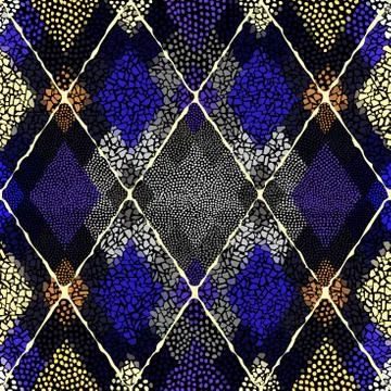 Mosaic art pattern of rhombuses of different tile textures. Seamless vector. Stock Illustration