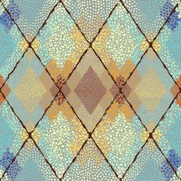 Mosaic art pattern of rhombuses of different tile textures. Seamless vector. Stockillustratie