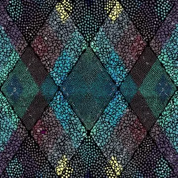 Mosaic art pattern of rhombuses of different tile textures. Seamless vector. 스톡 일러스트