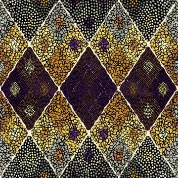 Mosaic art pattern of rhombuses of different tile textures. Seamless vector. Illustrazione stock