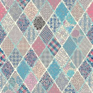 Mosaic art pattern of rhombuses of different tile textures. Seamless vector. Stock Illustration