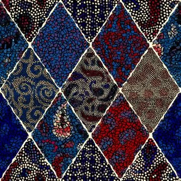 Mosaic art pattern of rhombuses of different tile textures. Seamless vector. Illustrazione stock