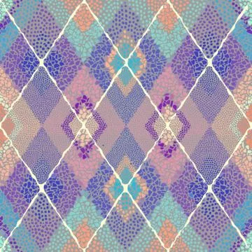 Mosaic art pattern of rhombuses of different tile textures. Seamless vector. Stock Illustration