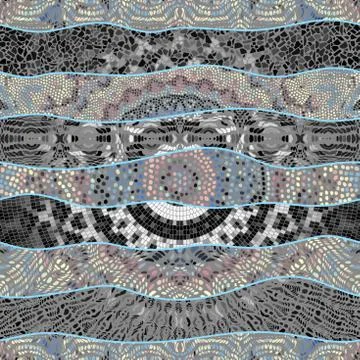 Mosaic art pattern of wavy shapes. Vector seamless image. イラスト素材