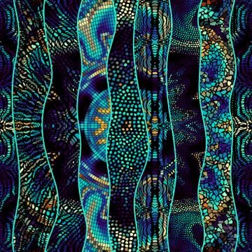 Mosaic art pattern of wavy shapes. Vector seamless image. Stock Illustration
