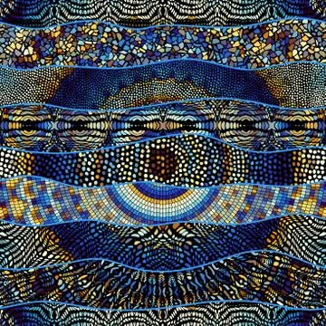 Mosaic art pattern of wavy shapes. Vector seamless image. 스톡 일러스트
