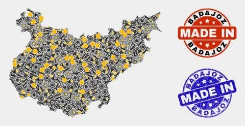 Mosaic Badajoz Province Map of Service Elements and Made In Grunge Stamp Stock Illustration