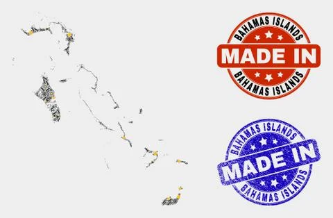 Mosaic Bahamas Islands Map of Workshop Elements and Made In Grunge Seal イラスト素材