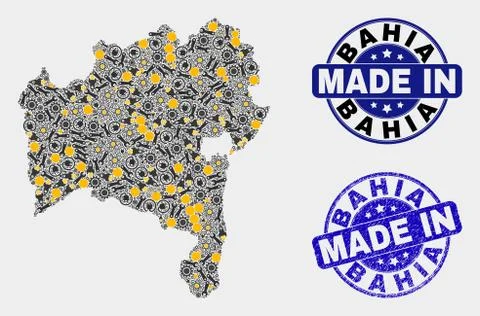 Mosaic Bahia State Map of Technology Elements and Made In Grunge Seal Stock Illustration