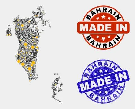 Mosaic Bahrain Map of Service Elements and Made In Grunge Seal Stock Illustration