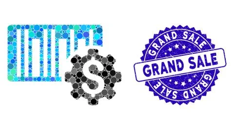 Mosaic Barcode Price Setup Gear Icon with Distress Grand Sale Seal Illustrazione stock
