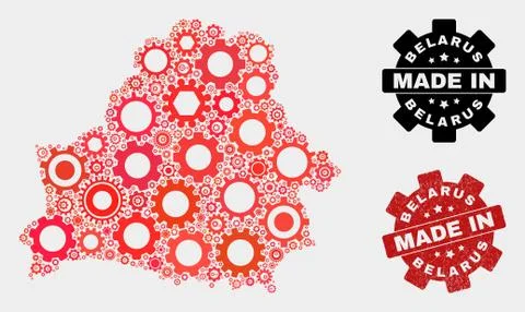 Mosaic Belarus Map of Cog Items and Grunge Stamp Stock Illustration