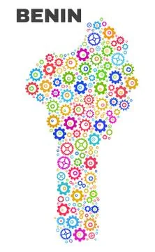 Mosaic Benin Map of Gearwheel Elements Stock Illustration